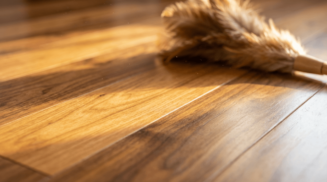 Shiny clean hardwood floor after construction